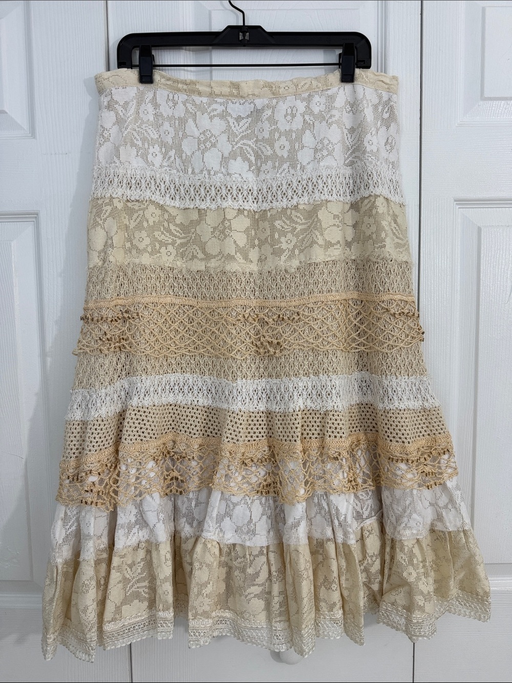 DIMRI Layered Lace A-Line Skirt in Cream and White Beige Size XL Cotton beaded